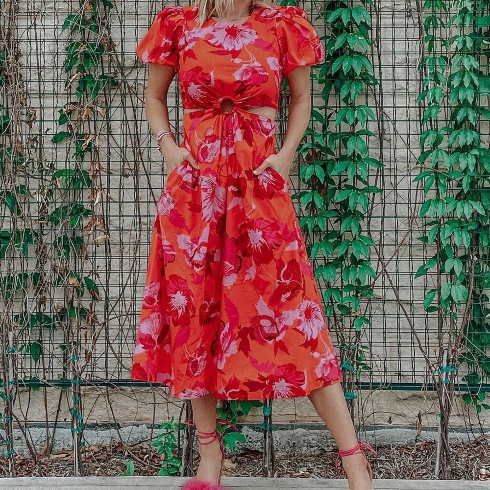 Orange + coral cut out dress